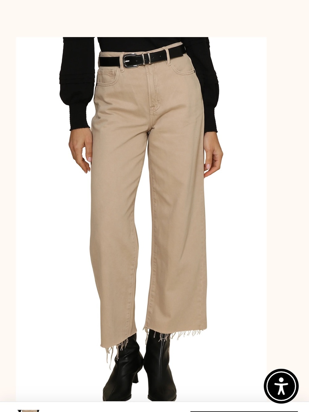 High-Rise Wide Leg Cotton Pants in Beige with Raw Hem